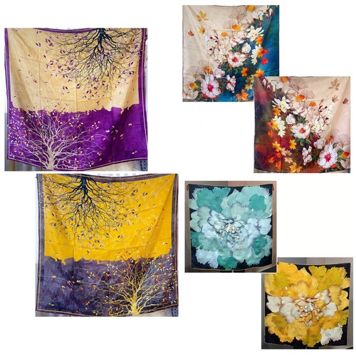 Double face silk - scarf, blue