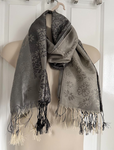 Silver grey floral scarf - grey,