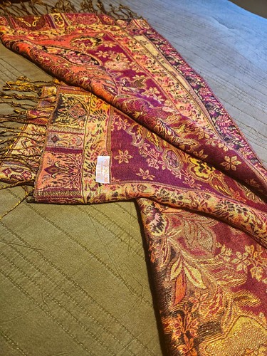 Pashmina burgundy gold beige - gold,